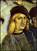 Luca Signorelli. The Deeds of the Antichrist. Detail. Presumably a self-portrait of the painter. Fresco. 1499-1502. Orvieto Cathedral, San Brizio Chapel, Orvieto, Italy.