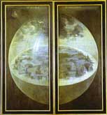 Hieronymus Bosch. Creation of the World. Outer wings of the triptych Garden of the Earthly Delights. c.1504-1510. Grisaille on panel. Museo del Prado, Madrid, Spain.
