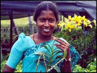 A women with an orhid